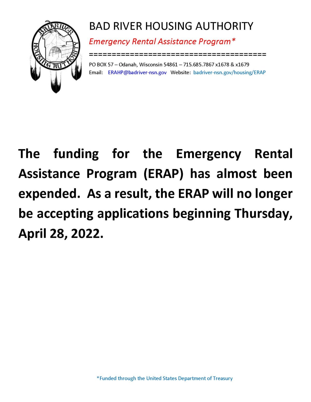 Emergency Rental Assistance Program Bad River Tribe